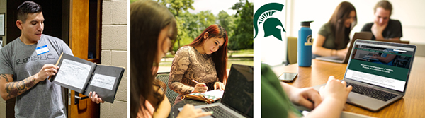 three photos of MSU students